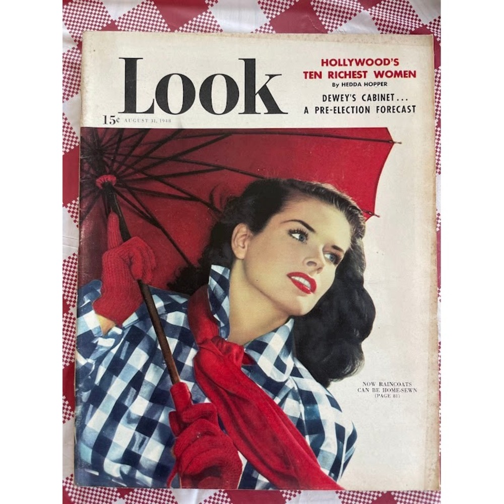 Vintage LOOK Magazine August 31 1948 Umbrella Girl Richest Women Masons NO LABEL
